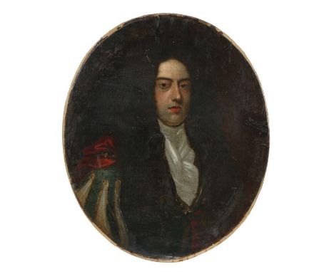 English School (17th century). Portrait of a Gentleman with ringleted hair and wearing a white cravat. Oil on canvas.76 cm x 