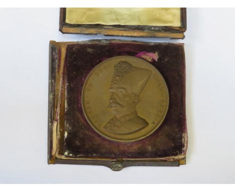CASED BRONZE MEDALLION TO COMMEMORATE THE VISIT OF B.J.M. THE SHAH OF PERSIA TO THE CITY OF LONDON, 20th JUNE 1873 (CASE AT F