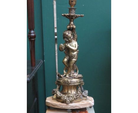 GILT METAL FIGURE FORM TABLE LAMP ON MARBLE EFFECT STAND 