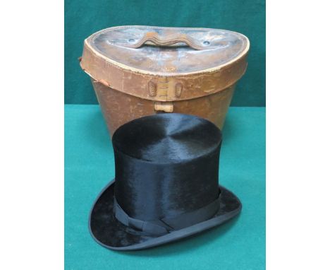 VINTAGE TOP HAT WITHIN LEATHER HAT BOX BEARING WHITE STAR LINE PAPER LABEL 