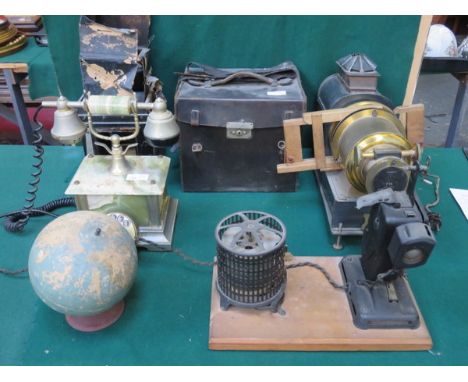 SUNDRY LOT INCLUDING MAGIC LANTERN, CAMERA BOX, VINTAGE TELEPHONE, GLOBE ETC