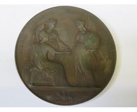 UNCASED BRONZE COMMEMORATIVE MEDALLION - THE RECEPTION OF VICTOR EMMANUEL II KING OF SARDINIA AT THE GUILD HALL LONDON DECEMB