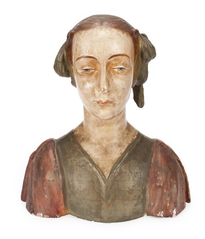 RENAISSANCE STYLE CERAMIC BUST A polychrome painted Renaissance style