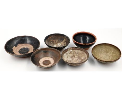 Six Song Dynasty glazed bowls, largest D: 15 cm, H: 5 cm. Each with minor losses mainly to the rims. P&P Group 3 (£25+VAT for