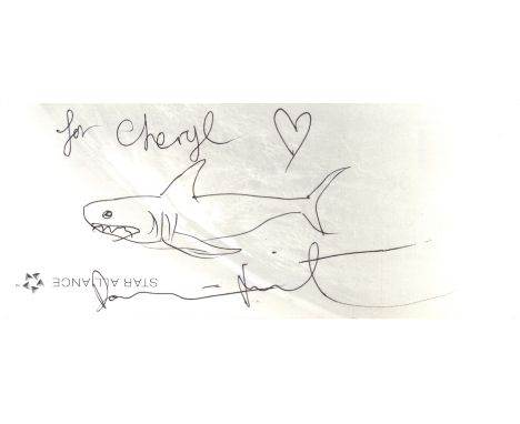 HIRST DAMIEN: (1965- ) English Artist. A good original black pen and ink sketch of a shark, drawn and signed by Hirst to the 