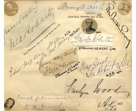 VICTORIA CROSS: A small oblong 4to autograph album containing over 80 signed irregularly clipped pieces by various Military O