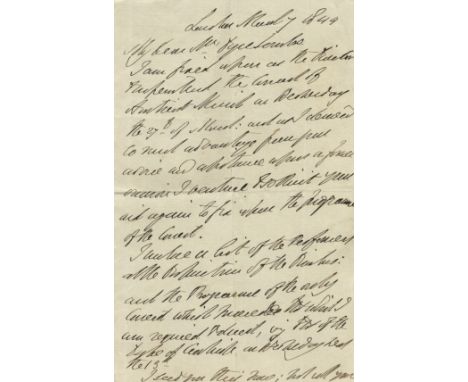 WELLINGTON DUKE OF: (1769-1852) Anglo-Irish Field Marshal &amp; British Prime Minister 1828-30, 1834. A.L.S., Wellington, two