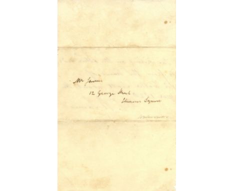 SCOTT WALTER: (1771-1832) Scottish Novelist. Autograph Address Panel, unsigned, one page, 8vo, n.p., n.d., addressed in the n