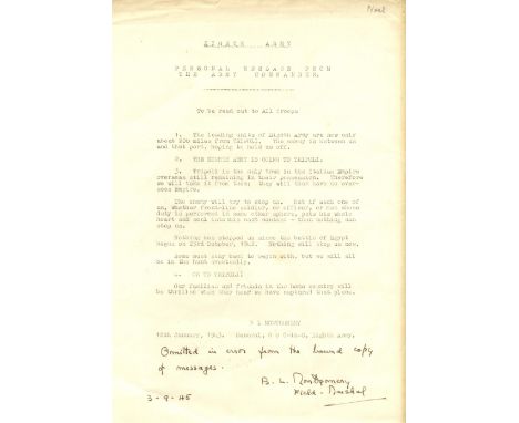 'Omitted in error from the bound copy of messages' MONTGOMERY B. L.: (1887-1976) British Field Marshal of World War II. An ex