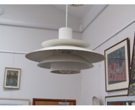 A Danish five tiered ceiling light in white painted metal. 17cm high x 34cm diameter 