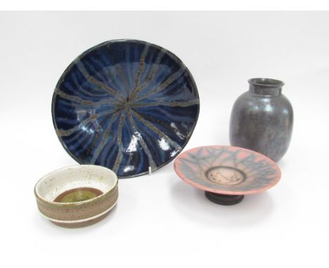 A collection of ceramics including vases by Denby, Poole and studio pottery dishes including Sylvia Ballard. Tallest 16cm 