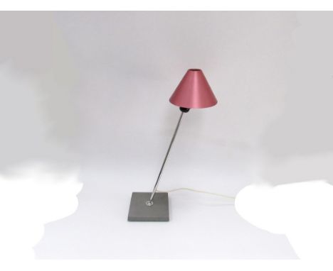 A 'Gira' desk lamp designed and made by Massana Mobles, Barcelona. Cast iron base with chrome stem and aluminium shade. 53cm 