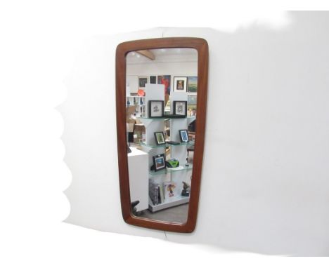 A teak framed wall mirror of free form. 75cm x 36.5cm 