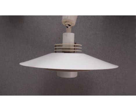 A Danish six tiered ceiling light in white painted metal, rise and fall fitting. 22cm high x 45cm diameter 