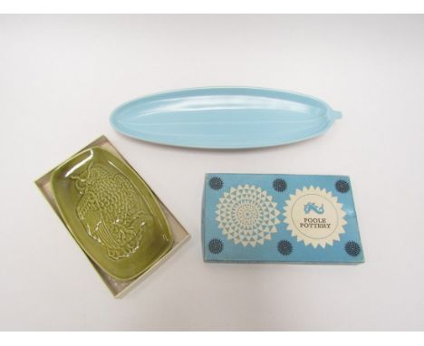 A Poole Pottery Freeform range dish and a boxed owl design dish from the Aegean range. Largest 32cm long 
