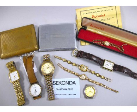 Vintage and Modern Ladies and Gent's Wristwatches, including Accurist, Sekonda, Manis, etc; together with two engine turned c