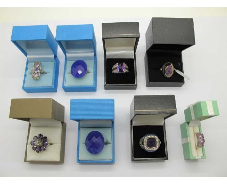 Modern QVC, TJC and Other "925" Dress Rings, including marcasite, enamel highlighted, large single stone etc (finger sizes no