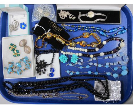 A Collection of Assorted Vintage and Later Costume Jewellery, including bead and wire necklaces, bead necklaces, vintage ladi