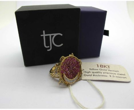 A Modern TJC Celestial Dream Collection Ruby and Diamond Set Dress Ring, stamped "925" (18kt vermeil) (finger size P).