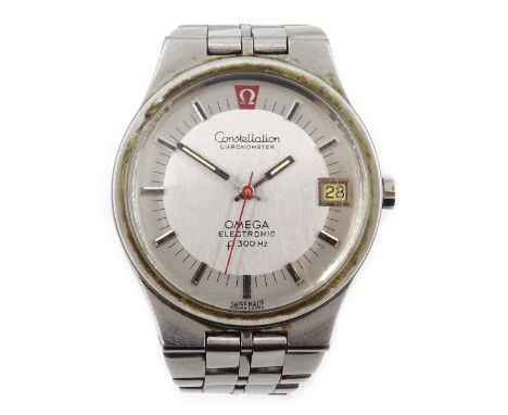 Omega Constellation Electronic f300 Hz chronometer gentleman's quartz wristwatch no 34215536 with date aperture, on Omega sta