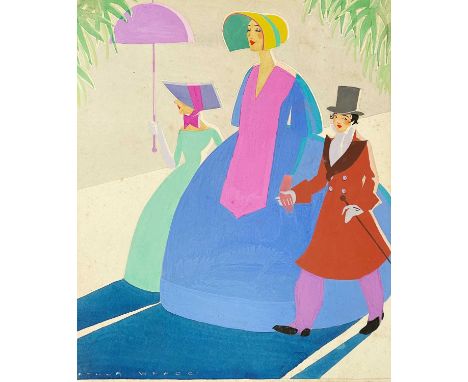 Arthur WRAGG (1903-1976) An Upper-Class Stroll  Mixed media on board, signed, 40cm x 33cm.Frederick Roberts Johnson and Arthu
