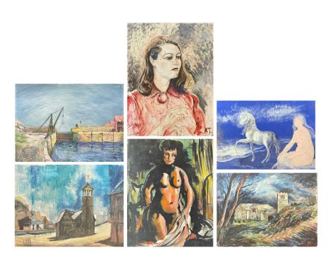 Frederick ROBERTS JOHNSON (1900-1986) Six Works  MIxed media including oils and pastel, two initialled, largest 52cm x 65cm.F