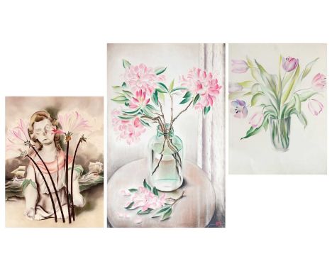 Frederick ROBERTS JOHNSON (1900-1986) Three still-life floral studies  Each pastel on card, one initialled RJ, 90cm x 56cm.Fr
