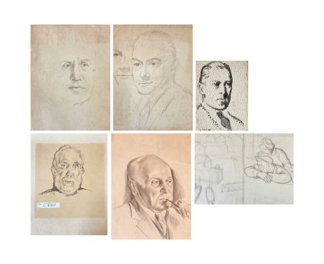 Frederick ROBERTS JOHNSON (1900-1986) Portrait Studies including Cornish Fishermen signed 'Essex'  Together with a blockline 