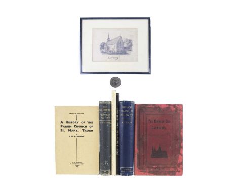 (St Mary's Church and Truro Cathedral) Rare engraving, medallion, and printed materials  An early engraving of St Mary's Chur