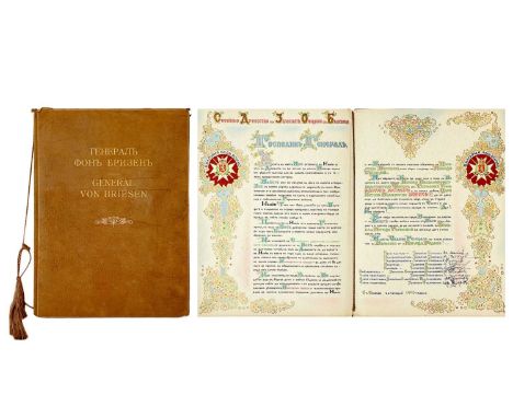 (Militaria, Illuminated manuscript) An ornate illuminated presentation manuscript, gifted to General Kurt von Briesen, Comman