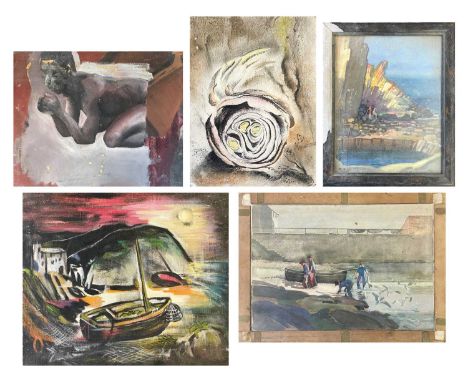 Frederick ROBERTS JOHNSON (1900-1986) Five Works  Watercolour and oils, ranging in size from 35cm x 41cm to 25cm x 20.5cm (5)