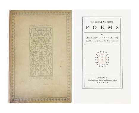 (Nonesuch Press) Andrew Marvell Miscellaneous Poems Limited edition, number 427 of 850 copies on Italian handmade paper with 