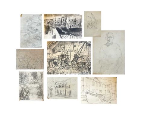 Frederick ROBERTS JOHNSON (1900-1986) A selection of works  The Workshop, graphite and charcoal on paper, 46cm x 58cm, and fu