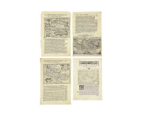 Four early maps  'Typus Orbis Terrarum,' double hemisphere engraved map based on Mercator`s famous world map with several upd