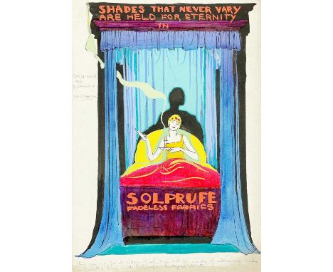 Arthur WRAGG (1903-1976) An illustration for Solpruff Fadeless Fabrics  Art-nouveau in style, mixed media watercolour and gra
