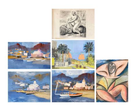 Frederick ROBERTS JOHNSON (1900-1986) A collection of mixed media work  Including pastel cubist inspired portraits, landscape