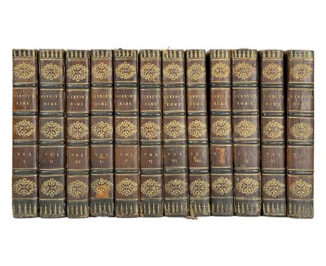 (Bindings) Edward Gibbon The History of the Decline and Fall of the Roman Empire Twelve volumes, uniform full diced calf with