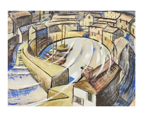 Frederick ROBERTS JOHNSON (1900-1986) Cornish Harbour   Oil on paper, 37.5cm x 50cm.Frederick Roberts Johnson and Arthur Wrag