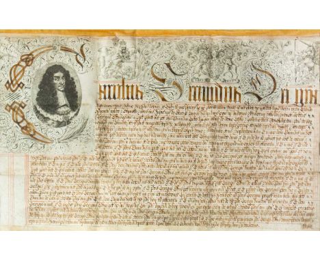 A 17th century Indenture An Exemplification of a common recovery suffered by Henry Carew of land in Dartford, Darenth, Stone 