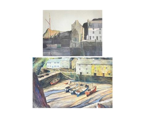 Frederick ROBERTS JOHNSON (1900-1986) Two Polperro Views  One pastel and one oil on paper, one signed, image sizes 48cm x 62c