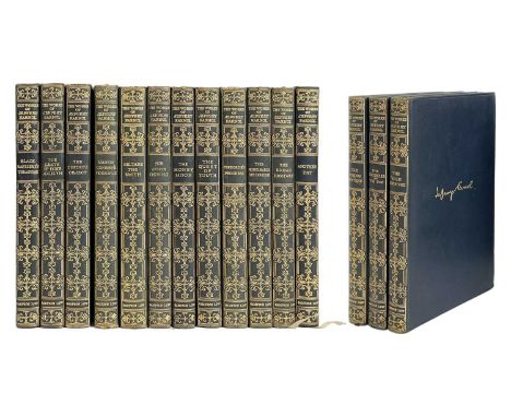 Jeffery Farnol Works of Pocket edition, fifteen volumes, dark blue uniform soft leather with gilt decorations, gilt top edge,