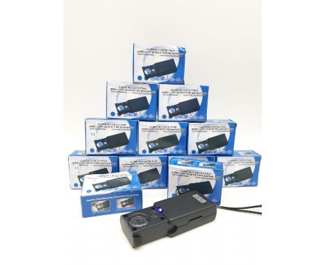 12 x Jewellers Loups. 2 lenses 30 x 21mm &amp; 60 x 12mm. With a white light and black UV light. Ideal for authenticating mat