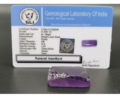 41.85 Ct Loose natural Amethyst. Rough stone. GLI certified 