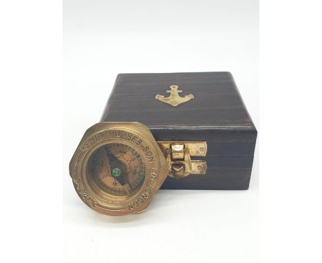 World War II boxed compass made in 1941 for The Royal Navy by Henry Hughes &amp; Sons Ltd. Box 8x8cm. 