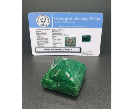 343Ct Natural Emerald. Octagon step. GLI certified 