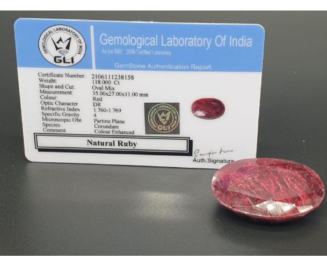 118Ct Natural Ruby. Oval shape. GLI certified 