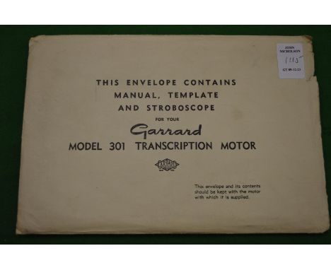 A Garrard model 301 transcription motor manual with original envelope.