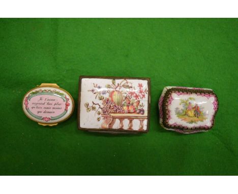 Three enamel pill boxes.