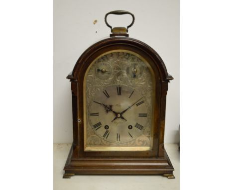 A good Georgian style mahogany cased mantel clock, the engraved silvered dial signed Hahn, Brighton.