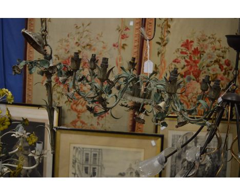 A painted eight branch naturalistic style chandelier (faults).
